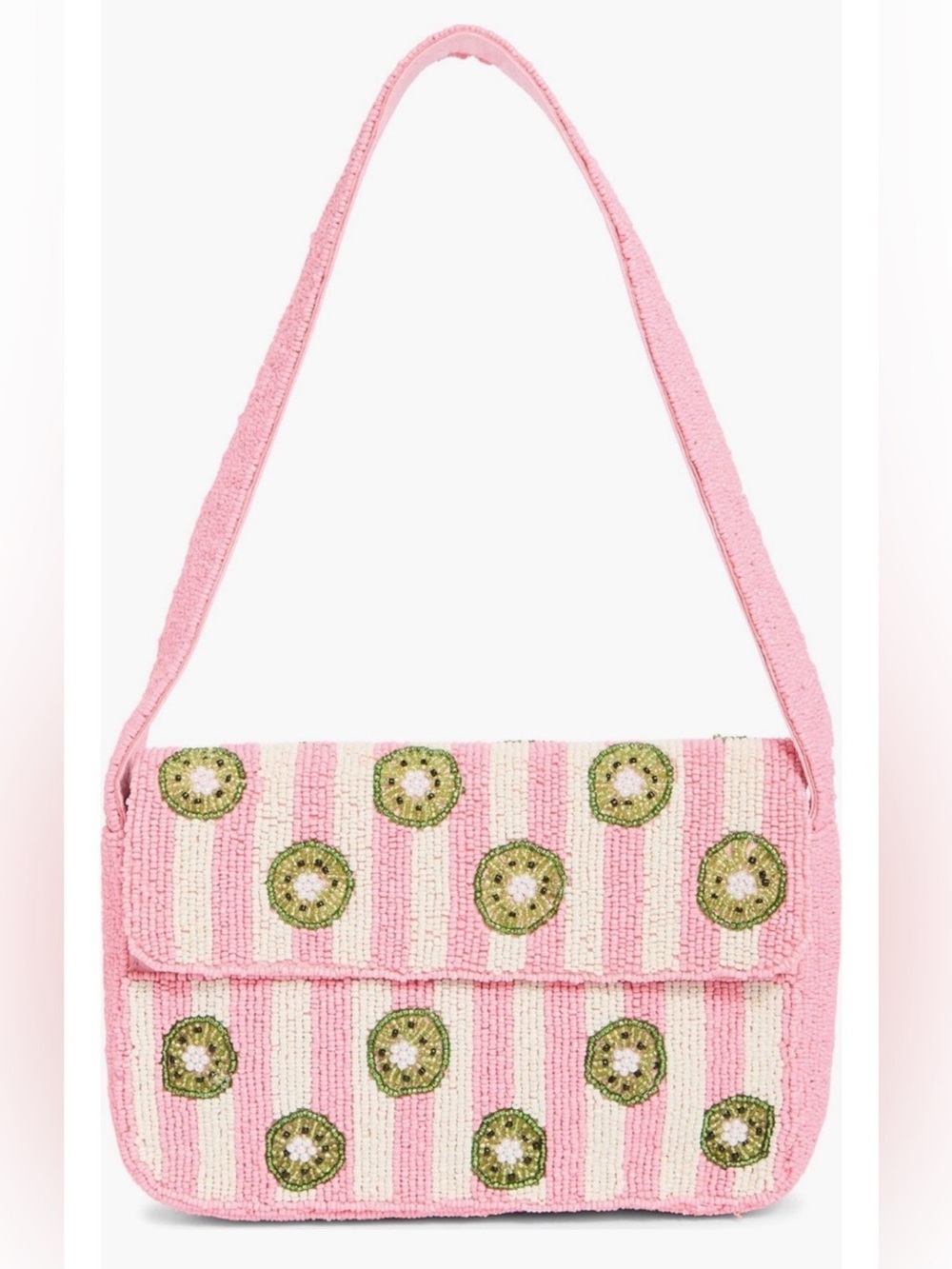 NWT Sol & Mer Collection XIIX Beaded Kiwi Pink Stripe Baguette Shoulder Bag